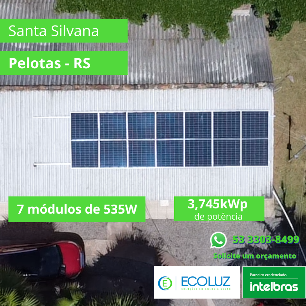Sistema de 3,745 kWp com 7 módulos de 535W em Santa Silvana, Pelotas - RS