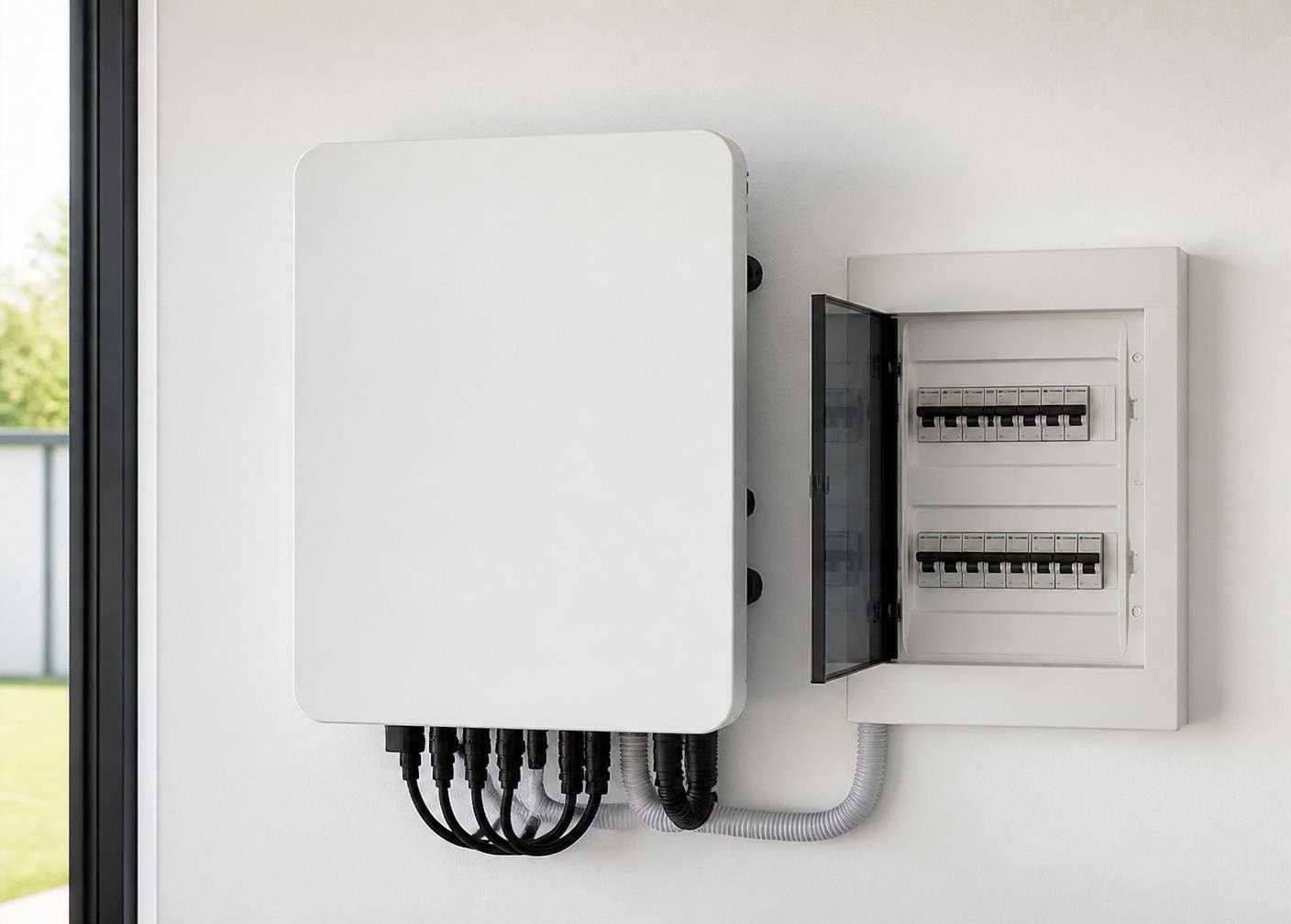 Inversor solar e quadro elétrico instalados com acabamento profissional